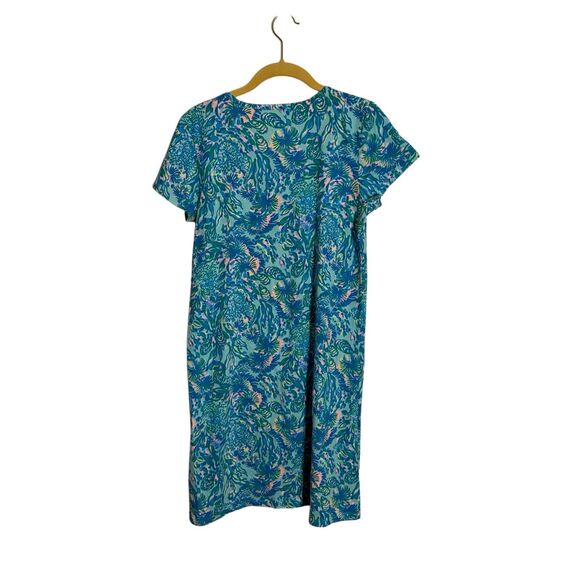 Lilly Pulitzer ETTA FLORAL PIMA COTTON SHIFT MINIDRESS IN SURF BLUE CORAL OF THE - Picture 5 of 5